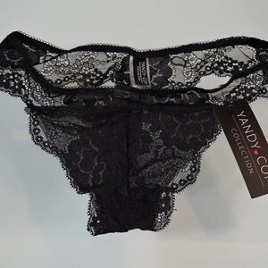 Yandy Collection Soft Lace Thong Panty Black Size Small